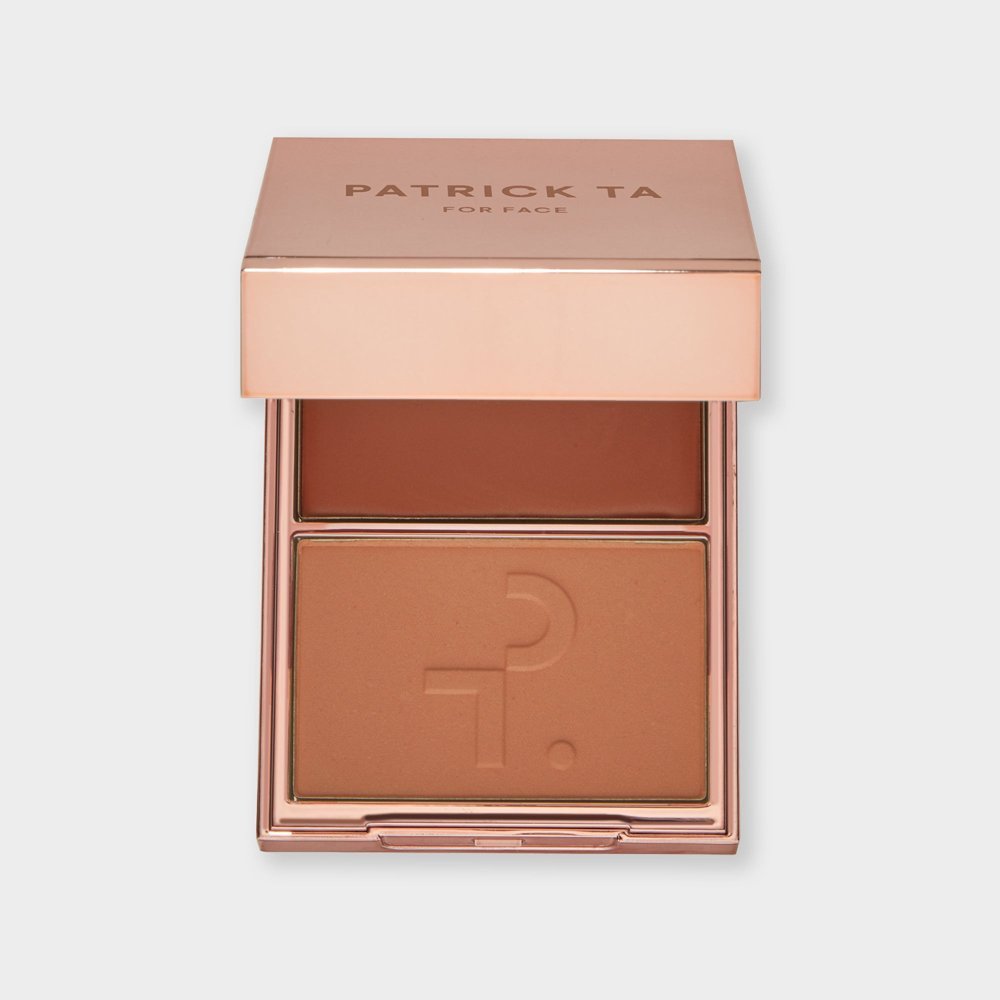 Patrick Ta crème and powder blush duo in She's So LA, open to show both pans