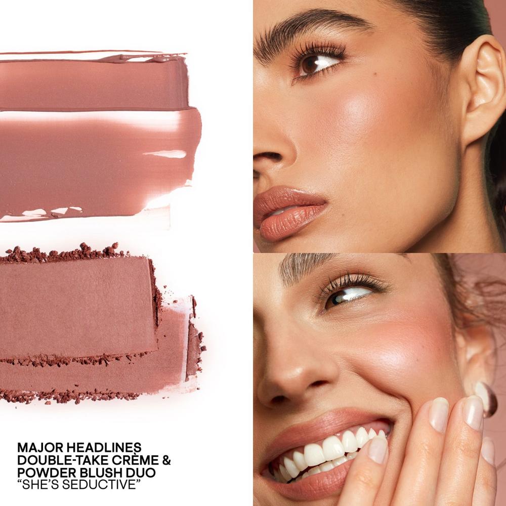 She's Seductive warm rosey beige blush shown by Patrick Ta on two models with light and light-medium skin